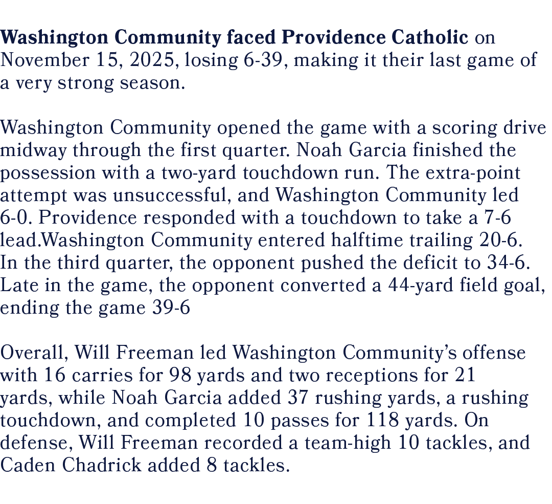 Washington Community faced Providence Catholic on November 15, 2025, losing 6 39, making it their last game of a very...