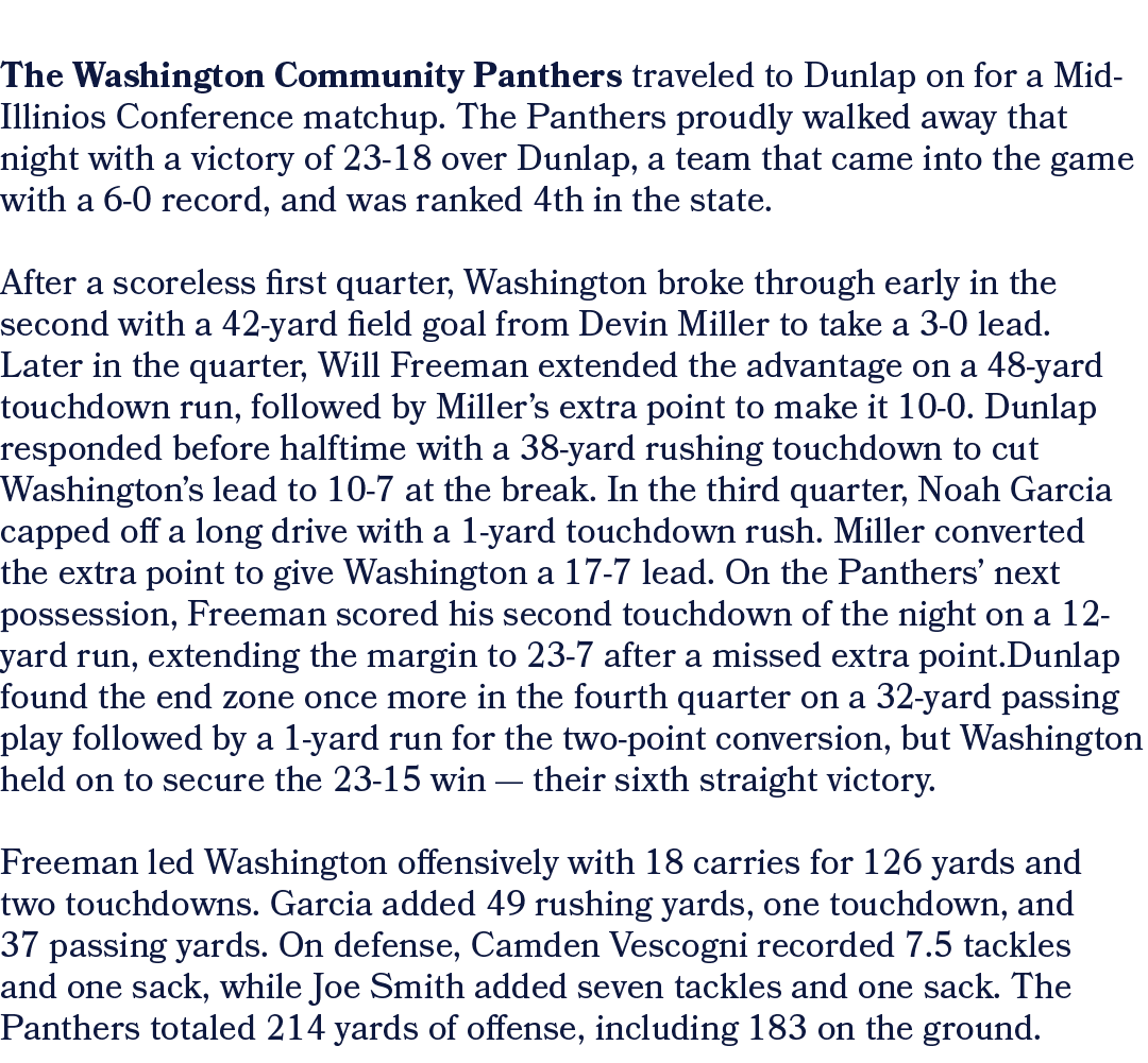 The Washington Community Panthers traveled to Dunlap on for a Mid Illinios Conference matchup. The Panthers proudly w...