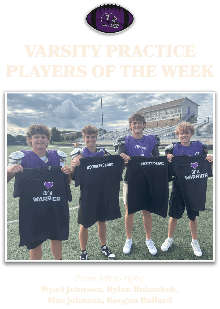 From left to right: Wyatt Johnson, Rylan Bukachek, Mac Johnson, Keegan Ballard,VARSITY PRACTICE PLAYERs OF THE WEE