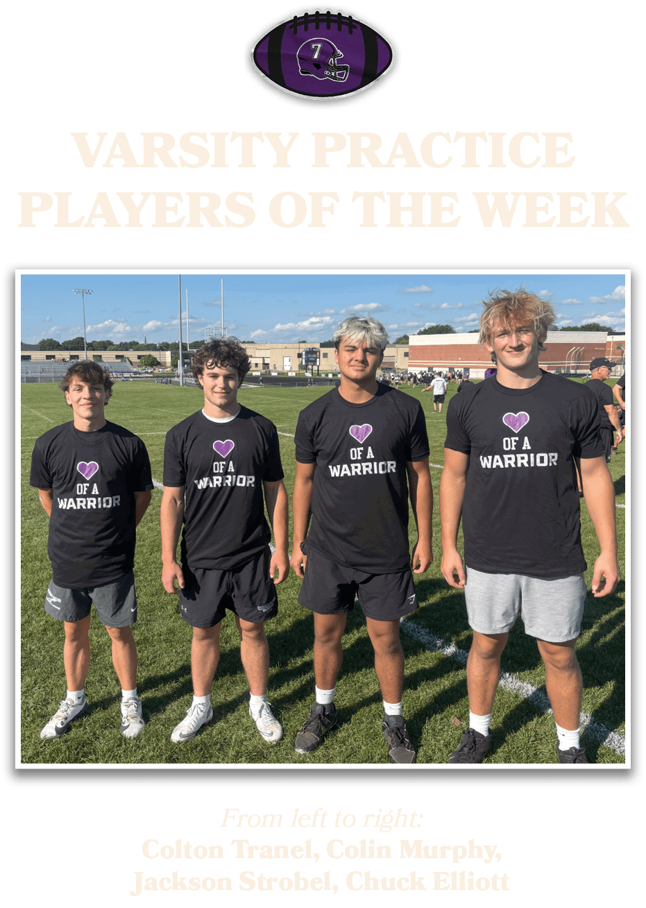 From left to right: Colton Tranel, Colin Murphy, Jackson Strobel, Chuck Elliott,VARSITY PRACTICE PLAYERs OF THE WEE