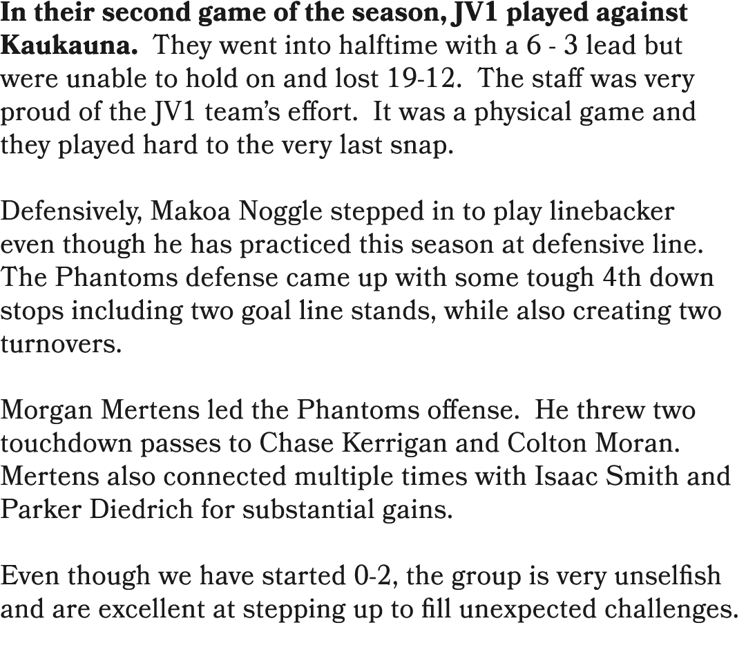 In their second game of the season, JV1 played against Kaukauna. They went into halftime with a 6 3 lead but were una...
