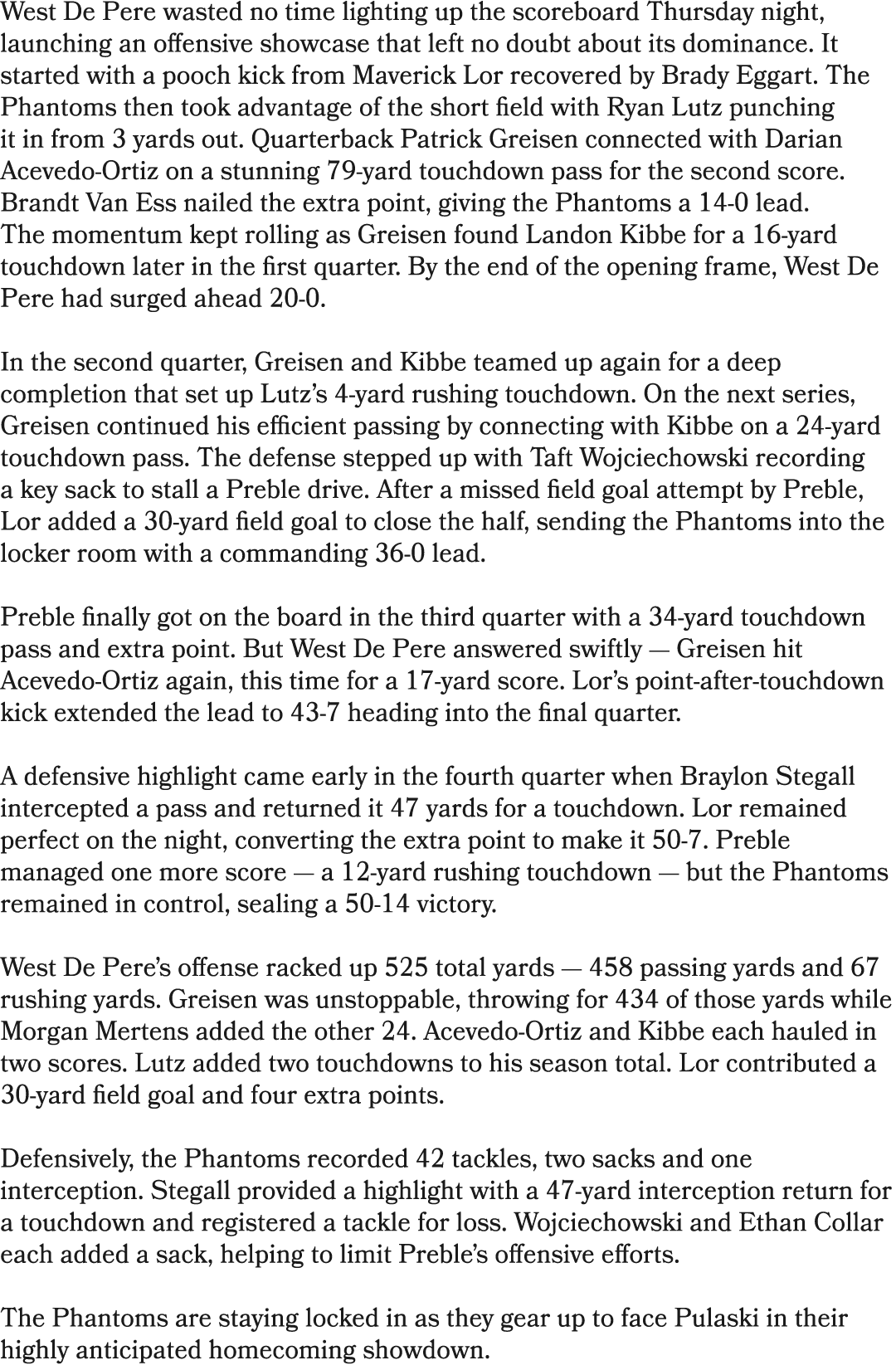 West De Pere wasted no time lighting up the scoreboard Thursday night, launching an offensive showcase that left no d...