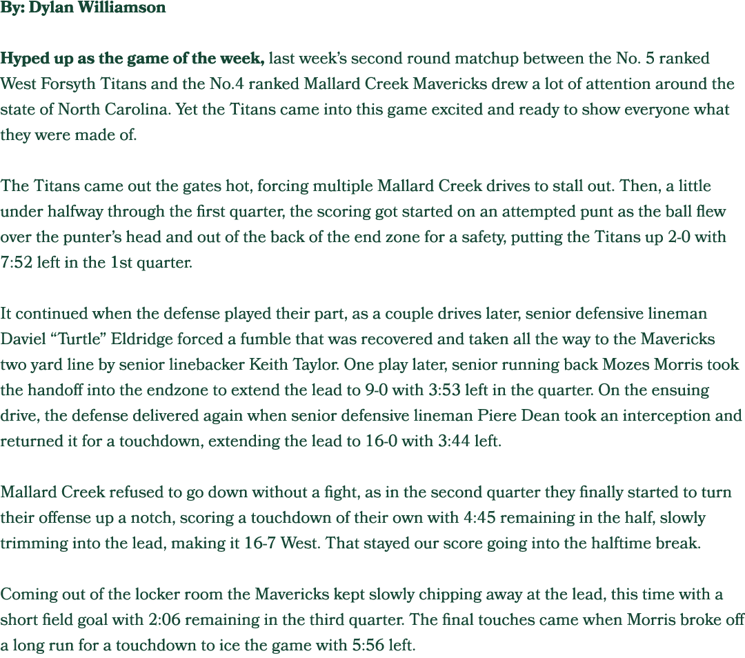 By: Dylan Williamson Hyped up as the game of the week, last week’s second round matchup between the No. 5 ranked West...