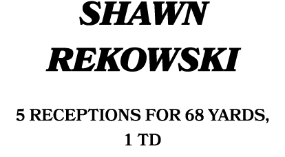 Shawn Rekowski 5 receptions FOR 68 yards, 1 TD