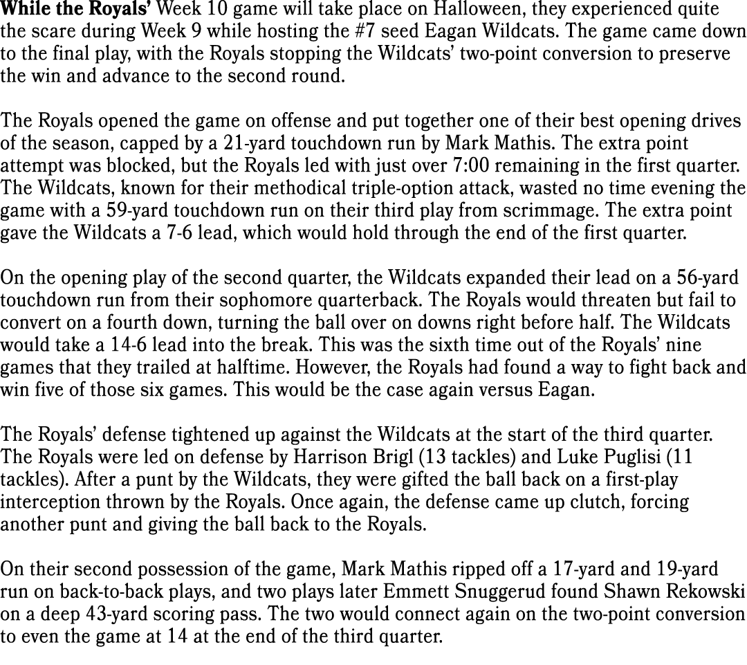 While the Royals’ Week 10 game will take place on Halloween, they experienced quite the scare during Week 9 while hos...