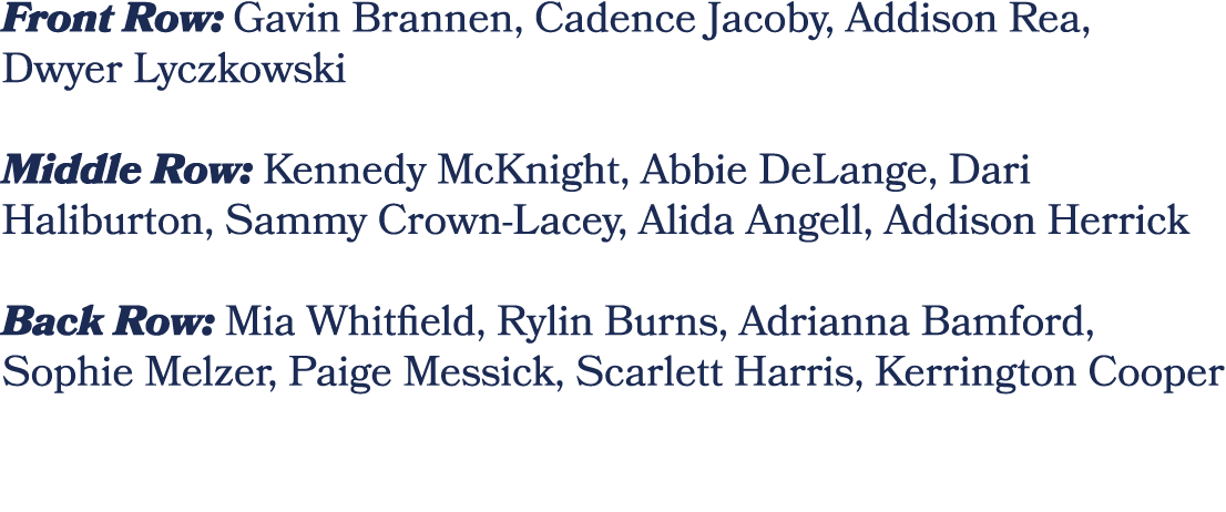 Front Row: Gavin Brannen, Cadence Jacoby, Addison Rea, Dwyer Lyczkowski Middle Row: Kennedy McKnight, Abbie DeLange, ...