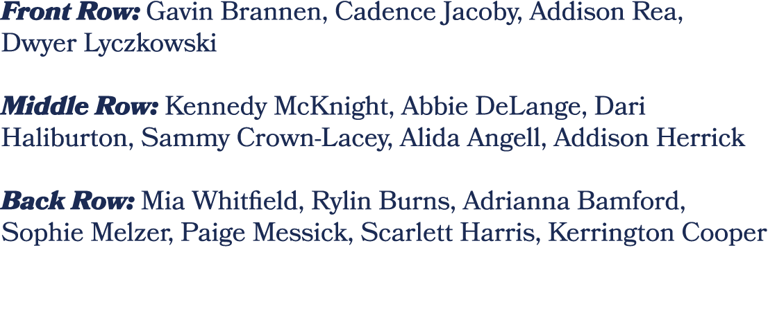 Front Row: Gavin Brannen, Cadence Jacoby, Addison Rea, Dwyer Lyczkowski Middle Row: Kennedy McKnight, Abbie DeLange, ...