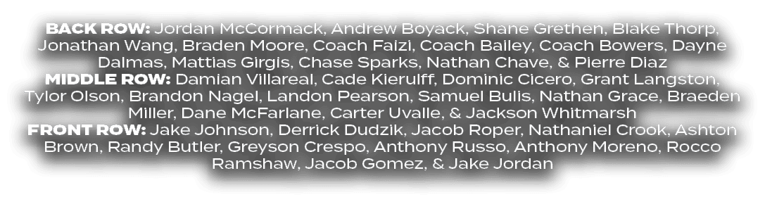 BACK ROW: Jordan McCormack, Andrew Boyack, Shane Grethen, Blake Thorp, Jonathan Wang, Braden Moore, Coach Faizi, Coac...