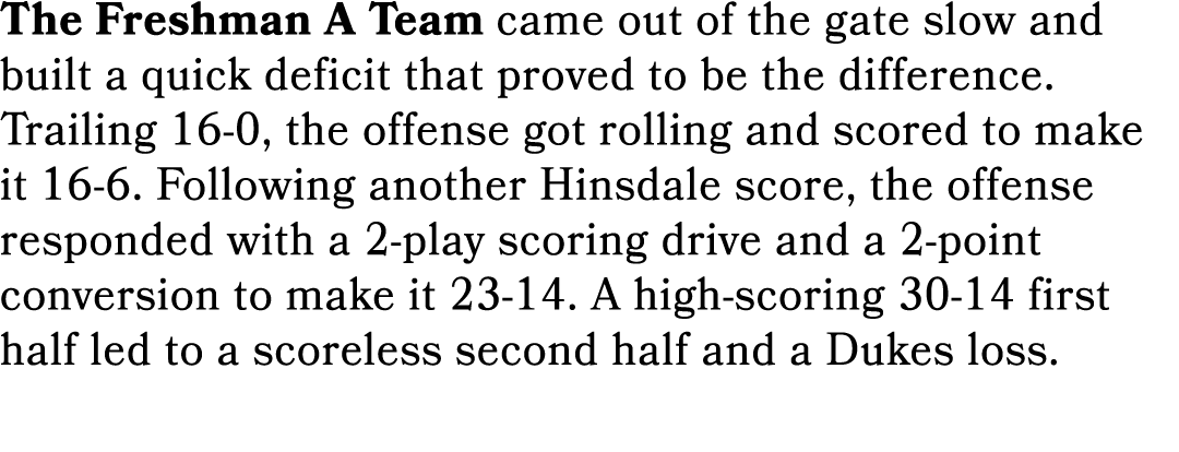 The Freshman A Team came out of the gate slow and built a quick deficit that proved to be the difference. Trailing 16...