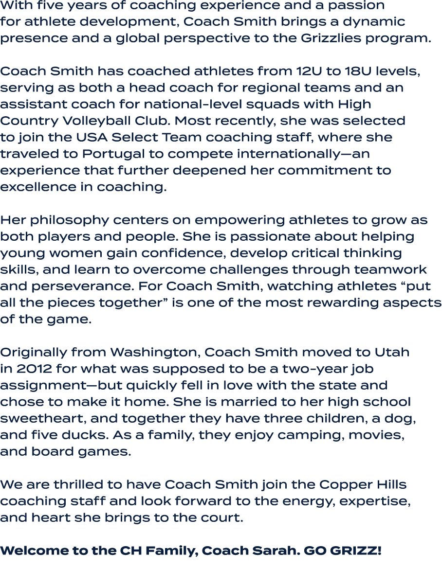 With five years of coaching experience and a passion for athlete development, Coach Smith brings a dynamic presence a...