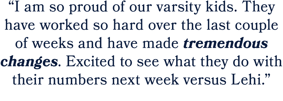 “I am so proud of our varsity kids. They have worked so hard over the last couple of weeks and have made tremendous c...
