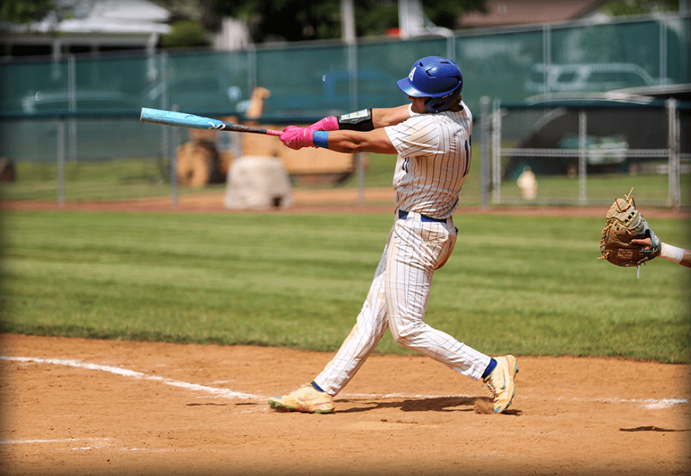 Auburn’s Brody Hensel with the hit to left field that will score the 10th-run ending the game. PHOTOS BY ASHLEY AKERS