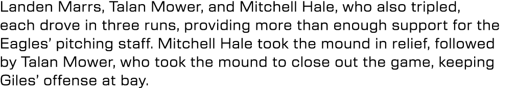 Landen Marrs, Talan Mower, and Mitchell Hale, who also tripled, each drove in three runs, providing more than enough ...