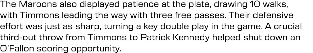 The Maroons also displayed patience at the plate, drawing 10 walks, with Timmons leading the way with three free pass...
