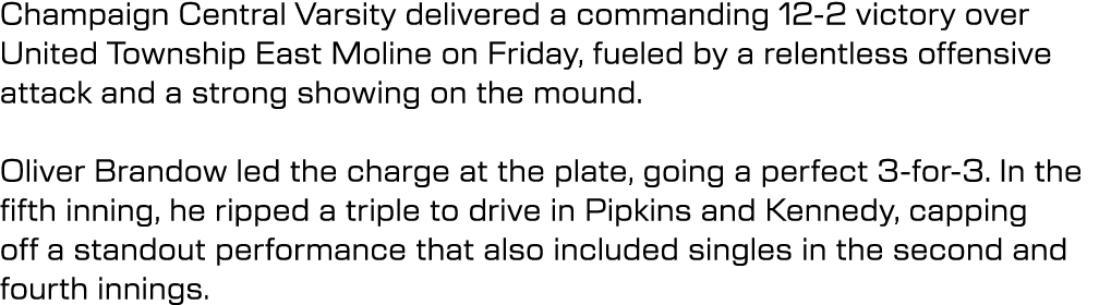 Champaign Central Varsity delivered a commanding 12 2 victory over United Township East Moline on Friday, fueled by a...