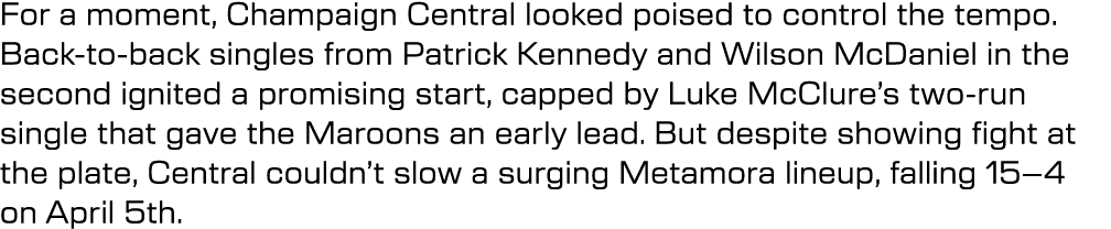 For a moment, Champaign Central looked poised to control the tempo. Back to back singles from Patrick Kennedy and Wil...