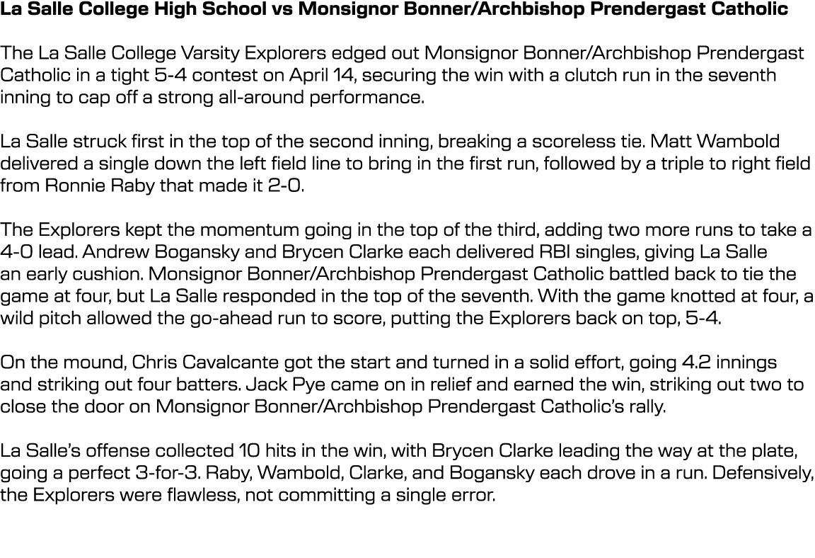 La Salle College High School vs Monsignor Bonner/Archbishop Prendergast Catholic The La Salle College Varsity Explore...