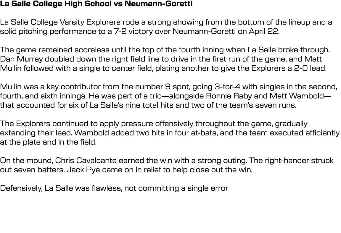 La Salle College High School vs Neumann Goretti La Salle College Varsity Explorers rode a strong showing from the bot...