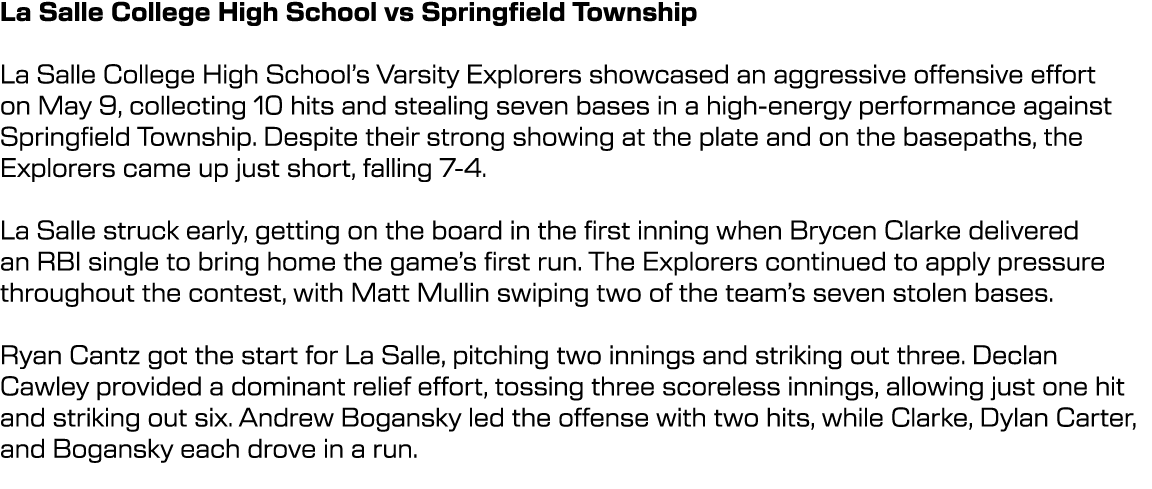 La Salle College High School vs Springfield Township La Salle College High School’s Varsity Explorers showcased an ag...