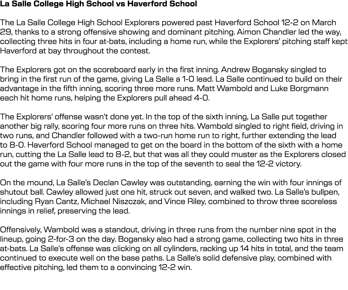 La Salle College High School vs Haverford School The La Salle College High School Explorers powered past Haverford Sc...