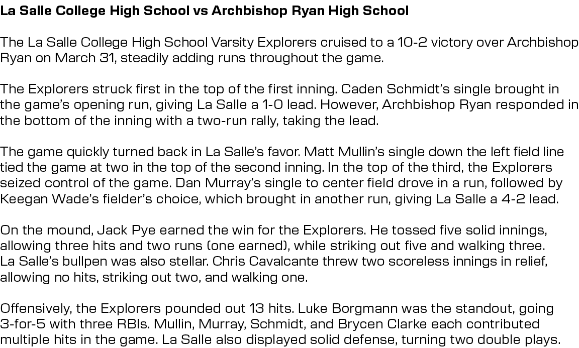 La Salle College High School vs Archbishop Ryan High School The La Salle College High School Varsity Explorers cruise...