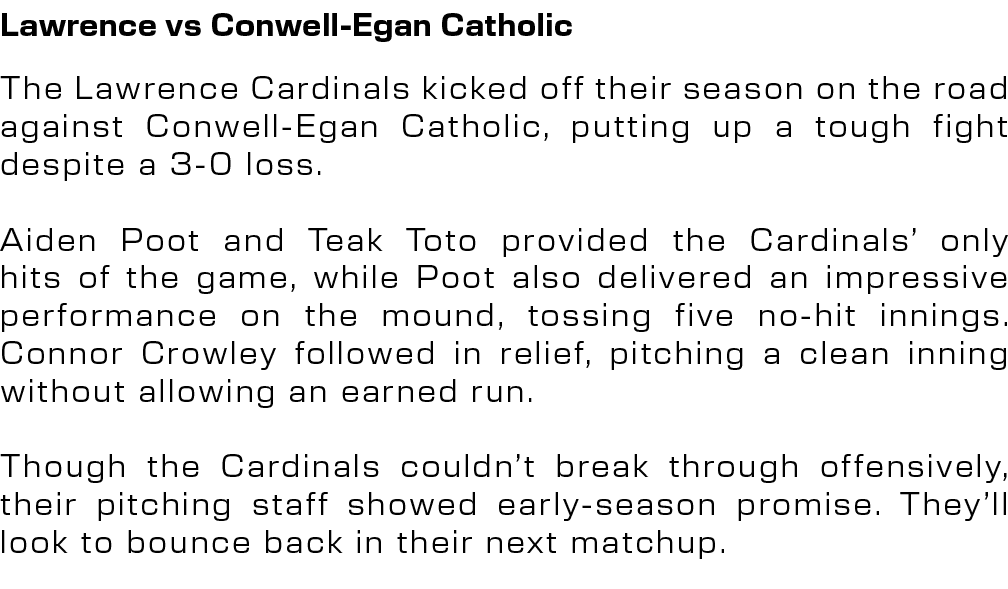 Lawrence vs Conwell Egan Catholic,The Lawrence Cardinals kicked off their season on the road against Conwell Egan Cat...