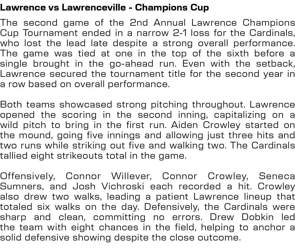 Lawrence vs Lawrenceville Champions Cup,The second game of the 2nd Annual Lawrence Champions Cup Tournament ended in ...