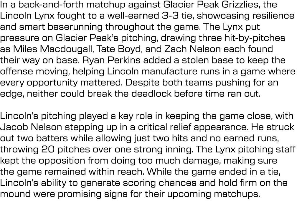 In a back and forth matchup against Glacier Peak Grizzlies, the Lincoln Lynx fought to a well earned 3 3 tie, showcas...