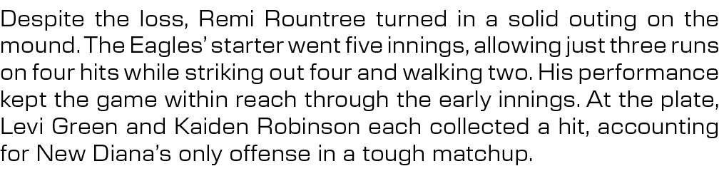 Despite the loss, Remi Rountree turned in a solid outing on the mound. The Eagles’ starter went five innings, allowin...