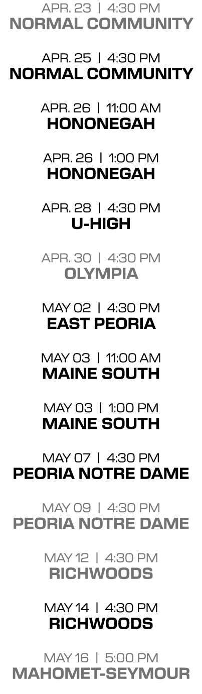 apr. 23 | 4:30 PM normal community apr. 25 | 4:30 PM normal community apr. 26 | 11:00 aM hononegah apr. 26 | 1:00 PM ...