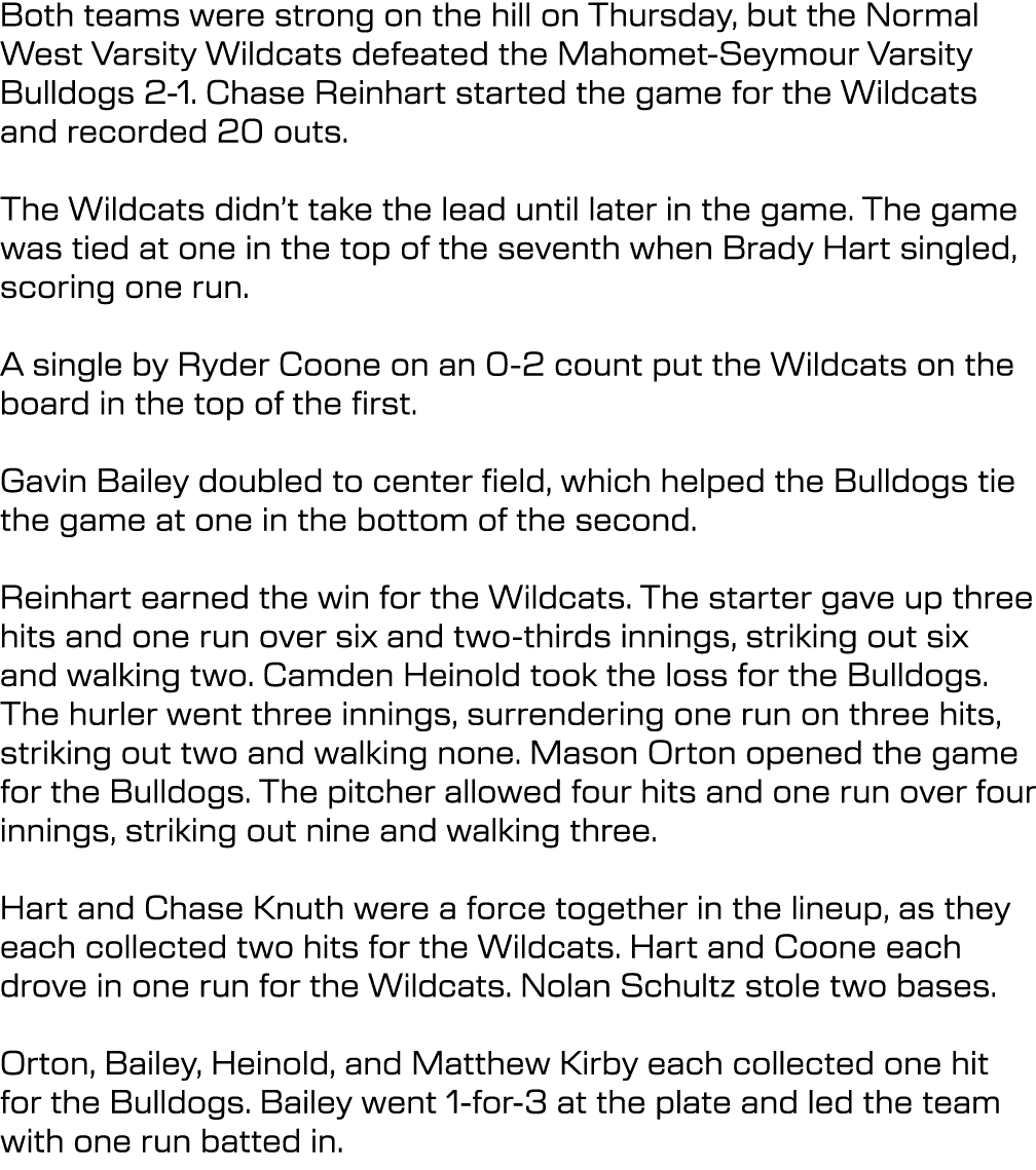 Both teams were strong on the hill on Thursday, but the Normal West Varsity Wildcats defeated the Mahomet Seymour Var...