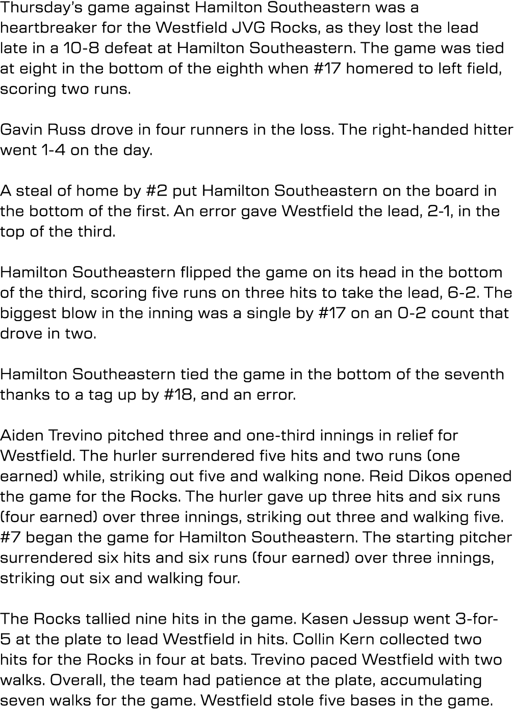 Thursday’s game against Hamilton Southeastern was a heartbreaker for the Westfield JVG Rocks, as they lost the lead l...