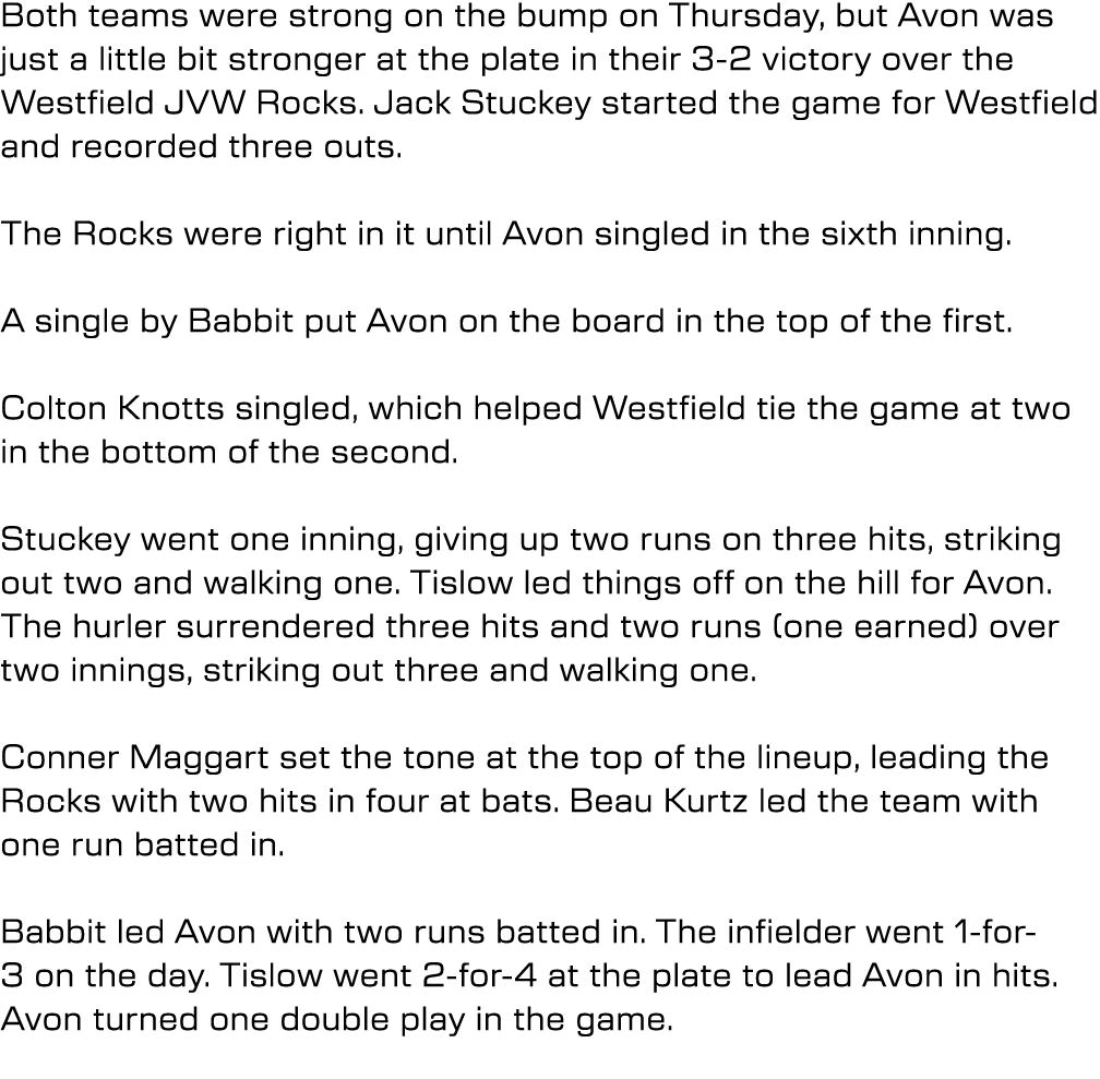 Both teams were strong on the bump on Thursday, but Avon was just a little bit stronger at the plate in their 3-2 vic...