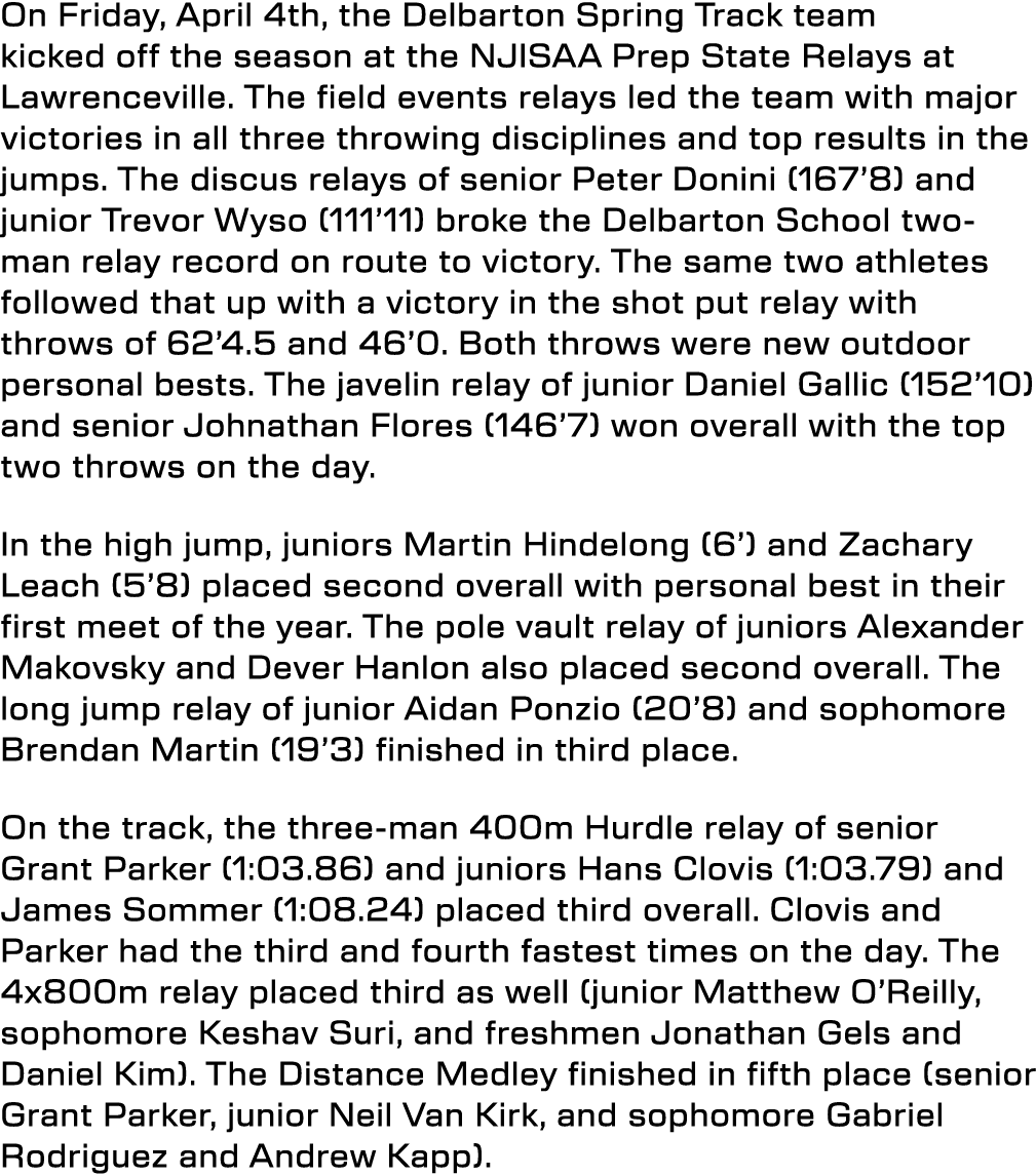 On Friday, April 4th, the Delbarton Spring Track team kicked off the season at the NJISAA Prep State Relays at Lawren...