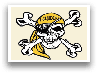 A pirate logo with a skull and crossbones on a black background. AI generated content
