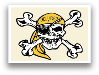 A pirate logo with a skull and crossbones on a black background. AI generated content