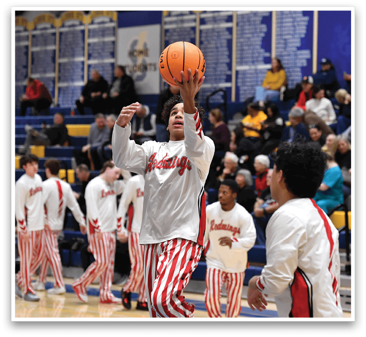 A basketball player is dribbling a basketball in front of a crowd of people. AI generated content
