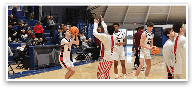 Basketball players on a court with a referee and spectators. AI generated content