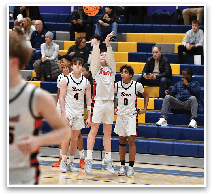 A group of basketball players on the court with their coaches. AI generated content