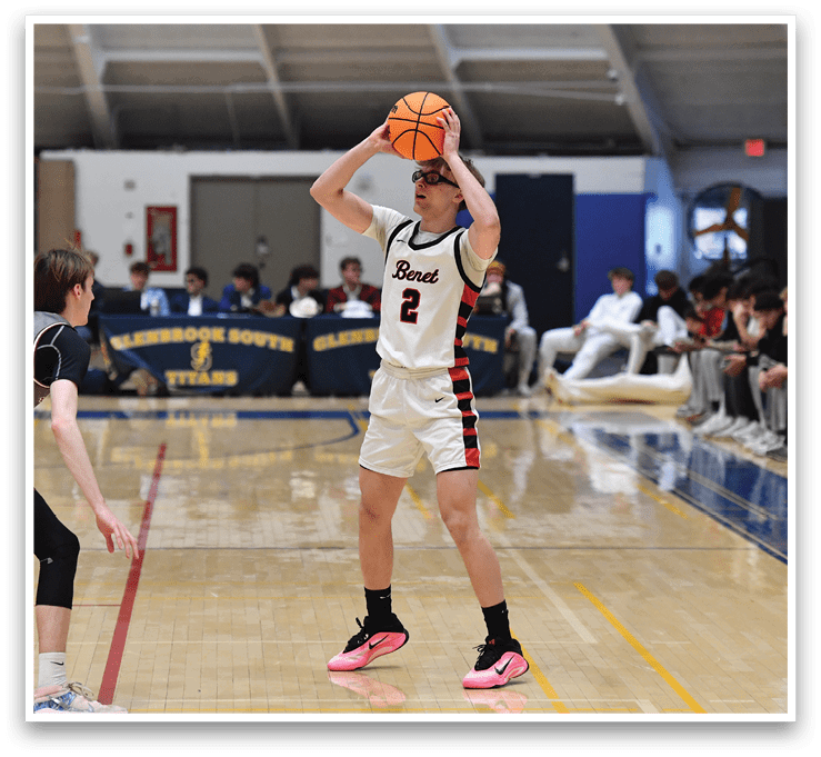 A basketball player in a white uniform shoots a free throw. AI generated content