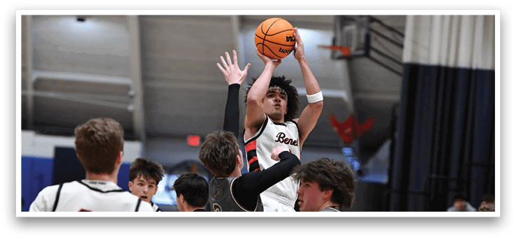 A group of men playing basketball on a court. AI generated content