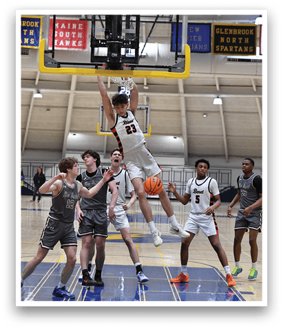 A group of basketball players on a court, with one player jumping to hit the ball. AI generated content