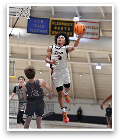 A basketball player is jumping in the air to catch a ball. AI generated content