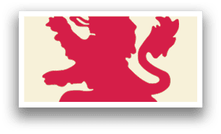 A red lion with its mouth open, standing on its hind legs. AI generated content