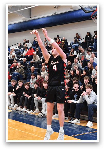 Two basketball players are playing in front of a crowd of people. One player is attempting to shoot the ball while the other player is trying to block the shot. The crowd is watching intently as the players compete. AI generated content
