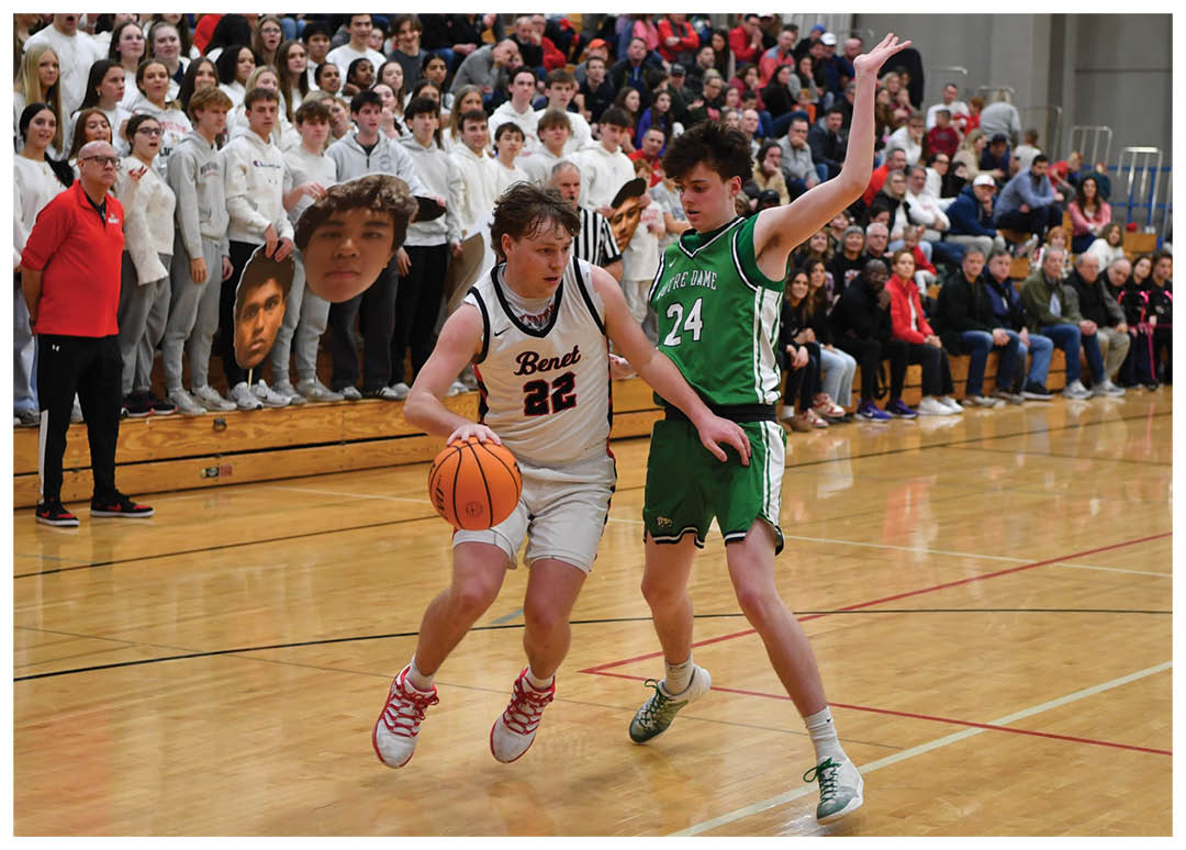 Two basketball players are fighting for the ball on the court. AI generated content
