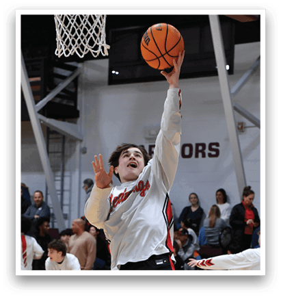 A basketball player leaps in the air to catch a ball. AI generated content