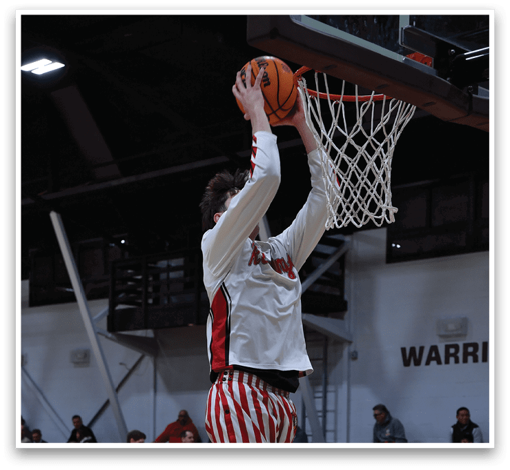 A basketball player is jumping in the air to dunk the ball. AI generated content