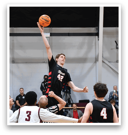 A basketball player is jumping in the air to shoot the ball. AI generated content