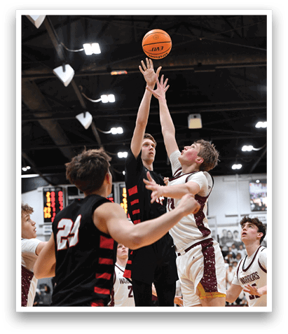 A group of people playing basketball, one of them is trying to block the ball. AI generated content